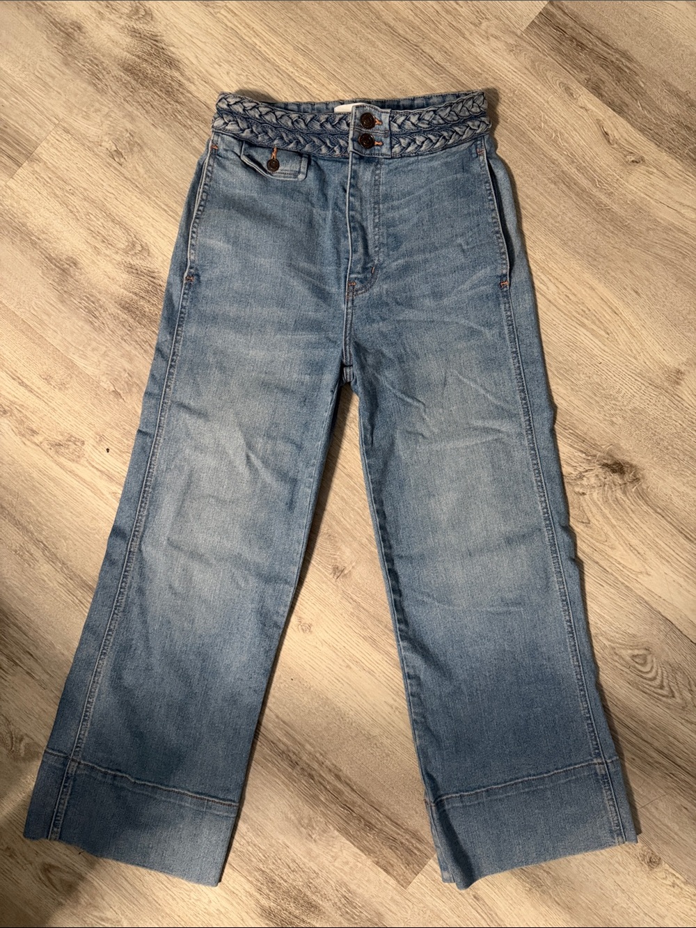 Current/Elliott Light Blue Braided Waist Wide Leg Jeans